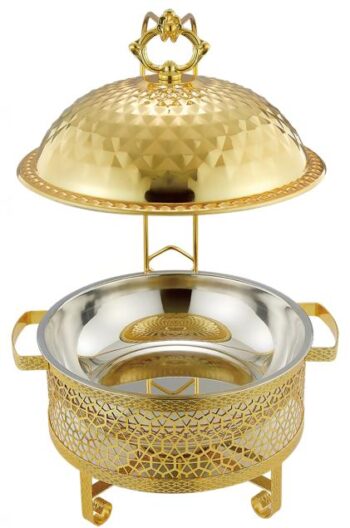 DZW-DS280 – Golden Four-Leaf Clover Diamond Cover Hanging Chafing Dish 8.0L – Luxury Partitioned Buffetware