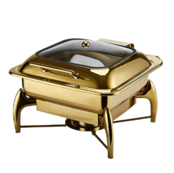 DZW-G218 – Luxury Hydraulic Square Chafing Dish 6.0L – Golden Stainless Steel