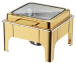 DZW-G322 – 6.0L Square Golden Chafing Dish with Big Glass Window – Luxury Buffetware
