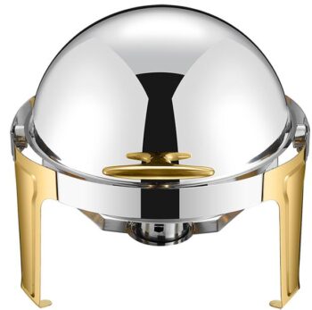 DZW-H721 – 6.0L Roll Top Round Half Golden Chafing Dish – Luxury Buffetware