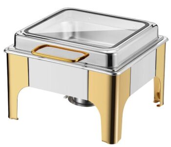 DZW-HG322 – 6.0L Square Half Golden Chafing Dish with Big Glass Window – Luxury Buffetware