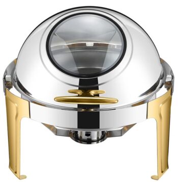 DZW-KH721 – 6.0L Roll Top Round Half Golden Chafing Dish with Window – Luxury Buffetware