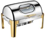 DZW-KH723 – 9.0L Roll Top Rectangular Half Golden Chafing Dish with Window – Luxury Buffetware