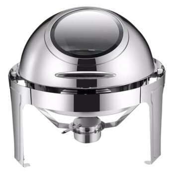 DZW-KS721 – 6.0L Roll Top Round Silver Chafing Dish with Window – Luxury Buffetware