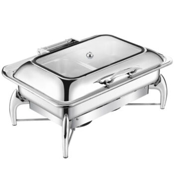 DZW-S228 – Luxury Hydraulic Rectangular Chafing Dish 9.0L – Silver Stainless Steel