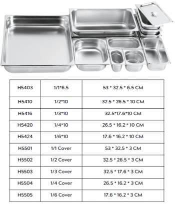 GN Pans - Stainless Steel Food Pans with Covers - Commercial Grade